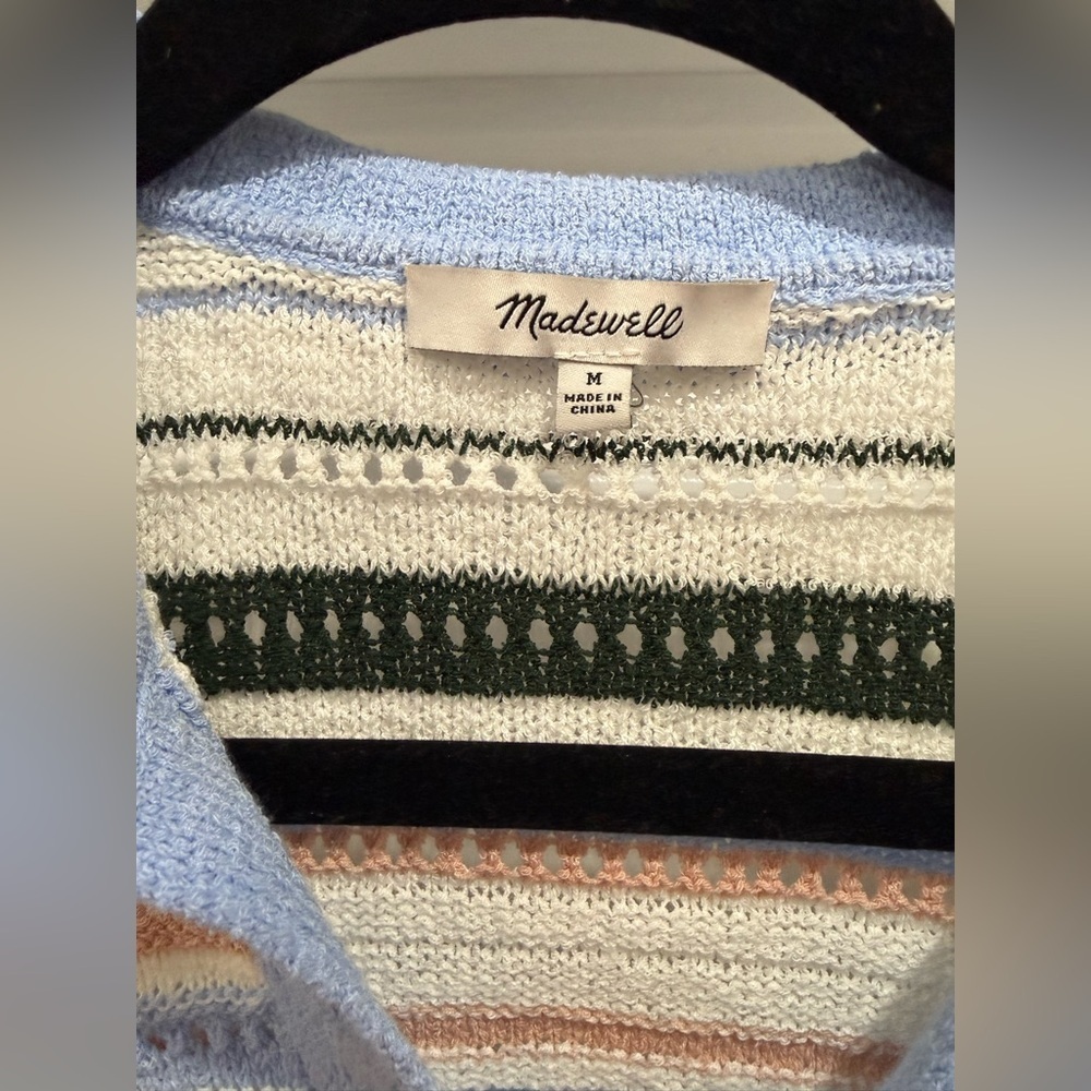 Madewell Blue and Cream Striped V-Neck Sweater - Picture 4 of 5